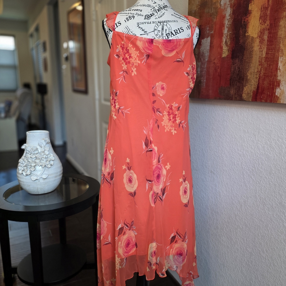 New York and Company - Floral Coral Midi Dress - 18 - Picture 4 of 7